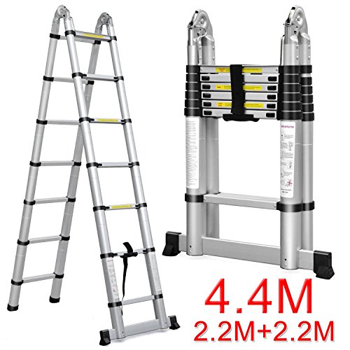 4,4 m Doppel Teleskop Leiter vielseitig zusammenklappbar ausziehbar tragbar Mehrzweck-Leiter für alle Bedürfnisse Ihres DIY - 2