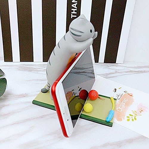 Cell Phone Holder Cat Shape Cute Phone Stand Cartoon Cat Phone Bracket Smartphone Stand Simulation Animal Model Update New Animal Desktop Polyresin Adorable Animal Phone Holder for iPhone/Android (Grey)