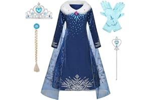 IWFREE Déguisements Princesse Elsa Petites Filles Robe Manches Longues Princesse Reine des Neiges Costume et Accessoires B13