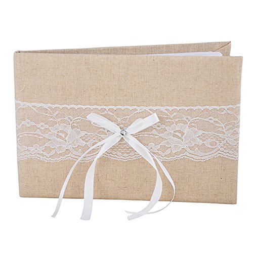 Gästebuch „Vintage Natural“ – Gästebuch im Vintage Look mit Einband aus Leinen und Spitze zur Hochzeit, Taufe, Kommunion - 3