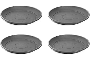 Acan Pack de 4 Platos de plástico para macetas de 20/25 cm Mediterránea. Bandejas, platillos, bajoplatos Redondos para tiestos de Interior, Exterior, jardín, terraza o balcón (Gris)