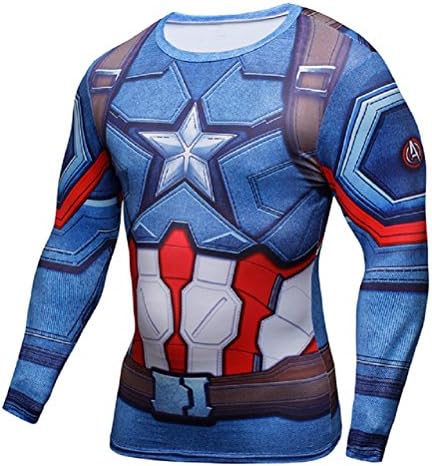 Born2Ride™ Superhero Fancy Dress/Costume/Gym/Cycling T-Shirt Tops (Large, New Captain America Shield Long Sleeved )