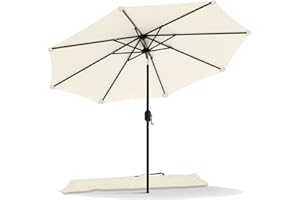 VOUNOT 270 cm Sombrilla Playa Grande, Parasol Terraza Inclinable con Manivela, Protección UV para Patio, Jardín, Piscina, Exterior, Beige