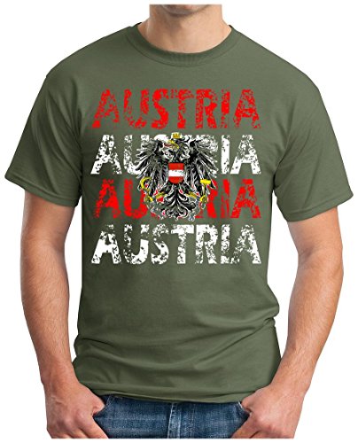 OM3 – AUSTRIA – T-Shirt ÖSTERREICH EM 2016 FRANKREICH FRANCE FUSSBALL FANSHIRT SOCCER SPORT TRIKOT EUROPAMEISTER, XL, oliv