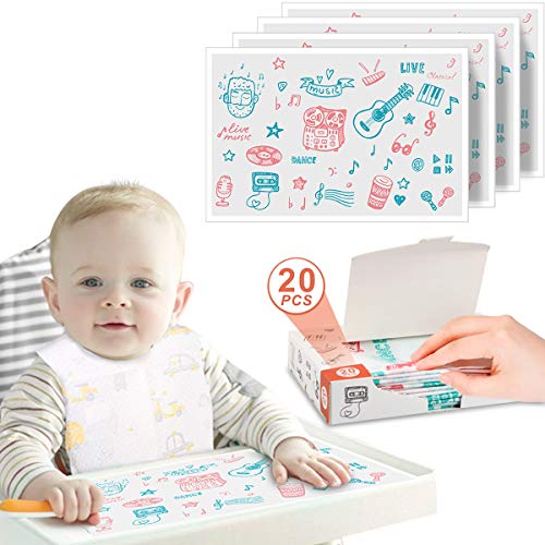 7 stars 20 Piezas Manteles Desechables para Niños, Letilio Esteras de Mesa Individuales Biodegradable Tapete Pegajoso para Mesa Libre de BPA para Niño Bebé en Casa y Restaurante