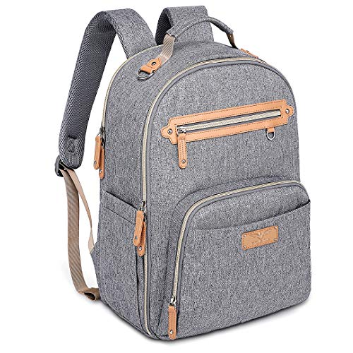 Mochilas para Pañales de Bebé, WELAVILA Bolso Para Cambiar Pañales Para Mamás y Papás, Bolsa de Pañales Impermeable con Colchoneta Cambiadora y Bolsillos Aislantes para Niños y Niñas (Gris)
