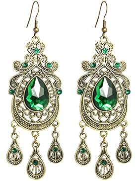 2LIVEfor Grüne Statement Ohrringe sehr lang hängend Smaragd-Grün Ohrringe Ethno in Tropfenform verziert Ohrringe...