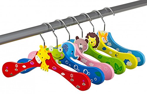 Kinder Kleiderbügel aus Holz, 6er Set, Tiermotive, bunt