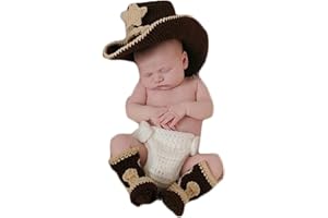 GWWFE Newborn Photography Prop Baby Crochet Photography Prop Cowboy Set Costume Outfits