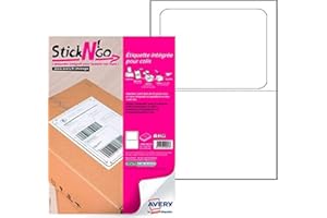 AVERY - Boite de 100 étiquettes intégrées autocollantes Stick'Ngo, compatibles Colissimo. Format 113 x 164mm. Impression laser, jet d'encre