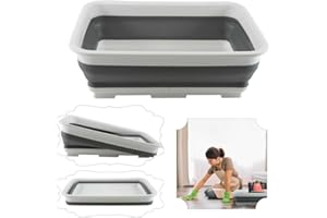 SRVERTEX Lavabo pliable de 10 L | Blanc/gris | Bassin de stockage d'eau portable rétractable en plastique pour camping, caravanes, activités de plein air, cuisine | 37,5 cm