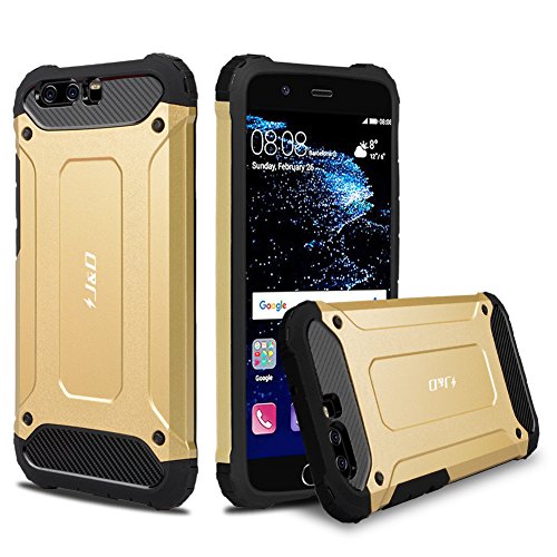 Huawei P10 Funda  J D  Armadura Delgada   Doble Capa   Protecci  n Pesada  H  brida Resistente Funda Protectora y Robusta para Huawei P10 - Oro