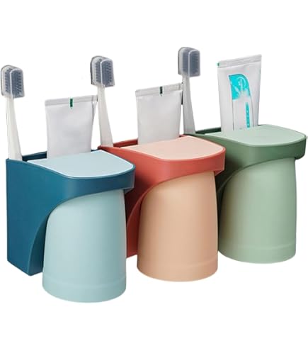 Nizirioo 3 stuks tandenborstelhouders wand: tandenborstelhouder zonder boren, tandenborstelhouder met magnetische beker, tandenborstelbekerset voor badkamer (rood groen blauw