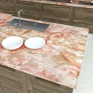 SUNBIRD Self Adhesive Decorative Marble Contact Paper Peel and Stick Color Wallpaper Waterproof PVC Marble Home Kids Room Kitchen (24 X 147 Inch, Cream Orange)