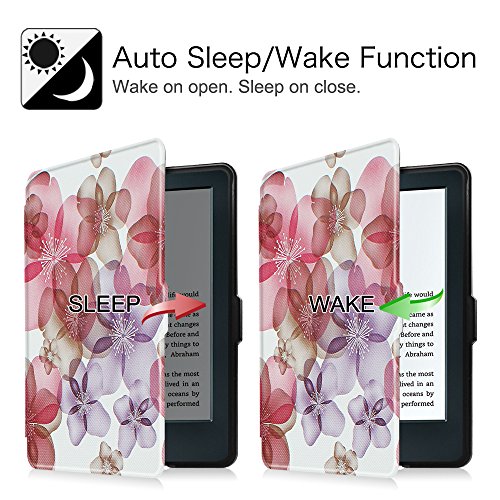 Fintie Hülle für Kindle 8 Generation – Die dünnste und leichteste Schutzhülle Tasche mit auto Sleep / Wake für Kindle eReader (6 Zoll) Touchscreen ohne Spiegeleffekte, (8. Generation – 2016 Modell), Traumblüten - 4