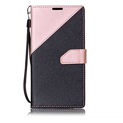 LG Stylus 2 Hülle,LG LS775 Leder Case,Sunroyal PU Leder Brieftasche Schutzhülle Tasche Handyhülle Schutz Hüllen im Bookstyle Ledertasche mit Stand Funktion Kartenfächer Magnetverschluss Magnet Etui Schale Schutzhüllen,Retro Schwarz Rose Gold Muster Entwurf Flip Klapp Cover Tasche mit Strap Kartensteckplatz Hinterschale Kartenschlitz mit Silikon Kratzfest für LG Stylus 2 LS775/LG G Stylo 2 + HD Super Klare Displayschutzfolie - 2
