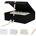 BoxSkivra Large Black Gift Box with Ribbon 1 Pack 16.5X13X5.3 Inch Extra Large Gift Box with Lid Magnetic Closure Rectangle Collapsible Luxury Gift Box for Wedding Dress、Shredded Paper Filler & Card