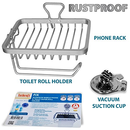 Tatkraft Fix Toilettenpapierrollenhalter mit Ablage für Handy Vakuum-Saugnapfbefestigung Alu - 3