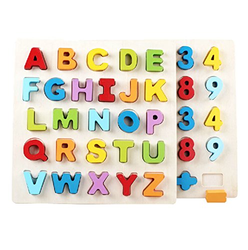YIXIN Set of 2 Wooden Shape Sorter 26-Alphabet and Counting Number with English Letter Sorting Toy with Tray for Early Mathematics Learning for 3 Years Old