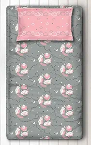 Silverlinen Counting Sheep 100% Cotton 250 TC Single Bedsheet for Kids Room for Girls with One Pillow Cover - Pink