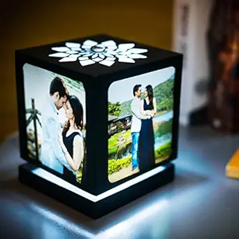 ZOCI VOCI Nostalgia Rotating Photo Lamp | Personalized Gift, Anniversary Gift for Couple Special, Birthday Gift Box, Night Lamp Shade Wedding Gift Photo Frame Light (Mini Flora (4 Photos))