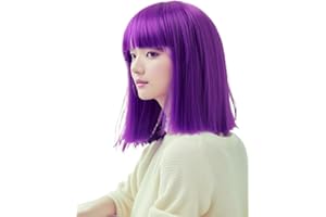 Prettyland Event C658 damska peruka bob, prosta grzywka, średniej długości, krótka, gładka, odporna na wysokie temperatury, na karnawał, ciemnofioletowa