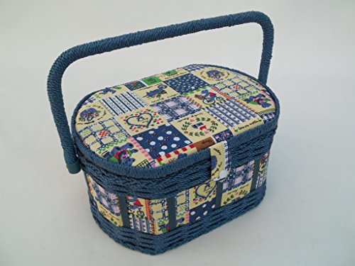 Nähkästchen, Nähkorb, Handarbeitskorb in blau-bunt, oval, Sonderserie von Korbhaus Gesthüsen