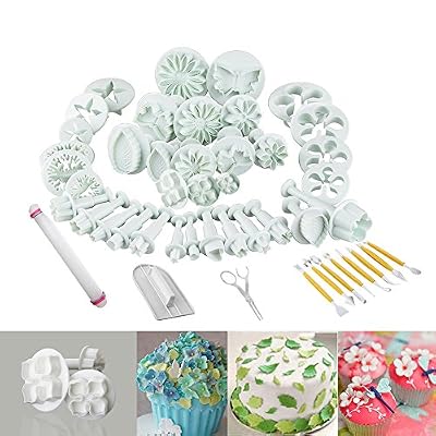 ilauke Ensemble de 47 Moules à Pâtisserie Décoration de Gâteau / Sugar Craft / Emporte-Pièces / Tampons Fleurs pour Tartes, Patisserie, Canapés, Glaçage, Fondant, Pâtes à Sucre et Scones