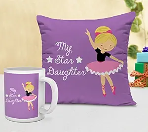 TIED RIBBONS Childrens Day Gifts for Girl Cushion (12 inch X 12 inch) with Coffee Mug (300ml,Ceramic)