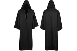 YIMOJOY Halloween Capa Negra con Capucha Hombres,Túnica Jedi con Collar de Calavera Caballero Gótico Medieval Capa de Satén Capa,Halloween Carnaval Cosplay Disfraces de Vampiro