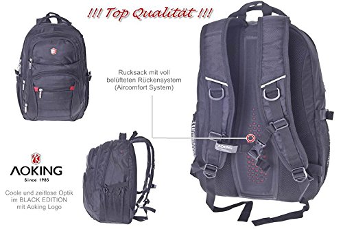 City Rucksack Schule Arbeit & Freizeit Bag Schulrucksack Sportrucksack Backpack Laptoprucksack Laptopfach 17″ – schwarz (HN49006) - 3