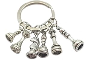 FAMILIENKALENDER Portachiavi a forma di scacchi, colore argento, idea regalo per uomini, donne, sport, scacchi, cavallo, Springer | Donna | Re | agricoltore | Torre