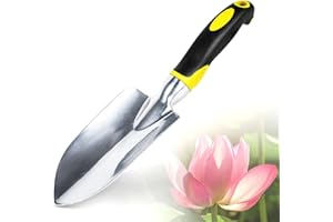 SHOWVIGOR Paleta de Jardinería Amarilla con Punta y Mango Antideslizante - Herramienta Aluminio para Plantar, Transplantar, Desmalezar y Regalo Huerto