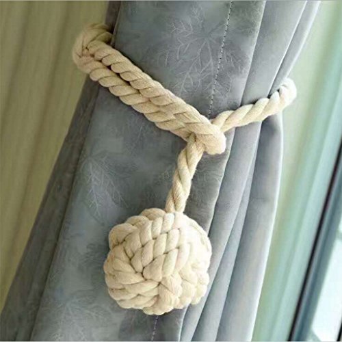 Gazechimp 2 Stück Vorhang Raffhalter Seil mit Ball Tiebacks Holdbacks – Weiß - 2