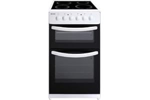 Haden 50cm Freestanding Double Oven Electric Cooker - 4 Zone Ceramic Hob and Fan-Assisted Lower Oven - Easy To Clean Enamel Interior - Double Glazed Glass Doors