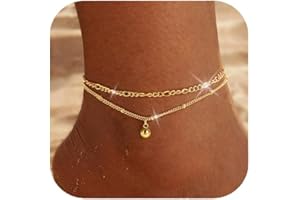 Kenivira Silver/Gold Anklets for Women,Layered Waterproof Anklet,Adjustable Dainty Beach Anklets Set,Chain Pearl Beaded Ankle Bracelets for Women