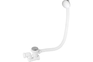 Wirquin 30723100 Ensemble complet vidage de baignoire L700 mm avec siphon orientable Ø40, clapet recouvrant et cache trop plein, blanc et chromé