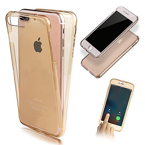 Vandot para iPhone 7 Plus  iPhone 8Plus Ultra Thin Smart Cover 360    Grados Carcasa Delantera y Trasera Cristal Full Body Funda Protectora de TPU Dos Piezas Transparente Cubierta de la Caja del parachoques para iPhone 7 Plus   iPhone 8 Plus 5 5  2017 Smartphone  Oro Dorado en Cuerpo Completo Protecci  n