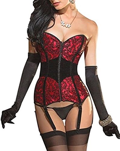 TNASA Women's Gothic Waist Cincher Boned Corset Basque Brocade Classic Floral G-String