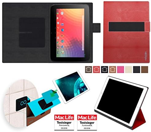 Google Nexus 10 Cover in Red Leather - innovative 4 in 1 Case - Anti-Gravity Wall Mount, Car Tablet Holder, Table Stand Holder - Protective Bumper for a Car and Wall without tools or glue - for the Original Google Nexus 10 from reboon