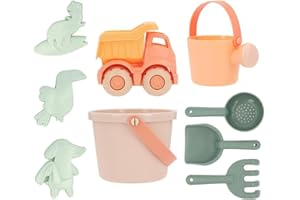 Monnëka Set de Jouets de Plage | Jouets de Sable Écoresponsables et Sûrs dès 6 Mois | Kit avec Seau, Pelles, Râteau, Arrosoir et Camion | Facile à Transporter pour Plage | Pearl