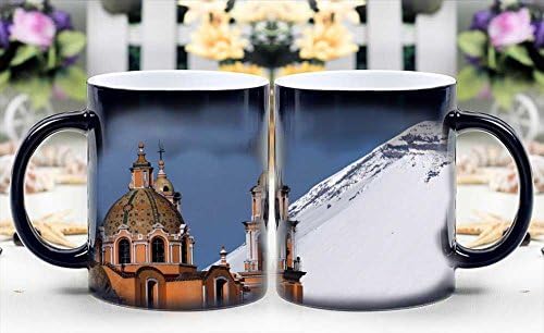 Magic mug - Heat Sensitive Color Changing Coffee Cup - church under volcano in puebla mexico magically appear