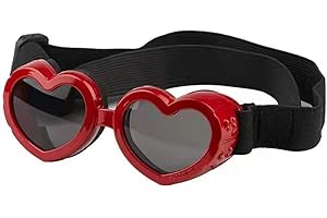 BLUE DREAM ISLAND Dog Sunglasses, Heart-Shaped Adjustable Dog Goggles, Puppy UV Protective Glasses, Small Medium Dog Windproof Motorcycle Glasses_Red