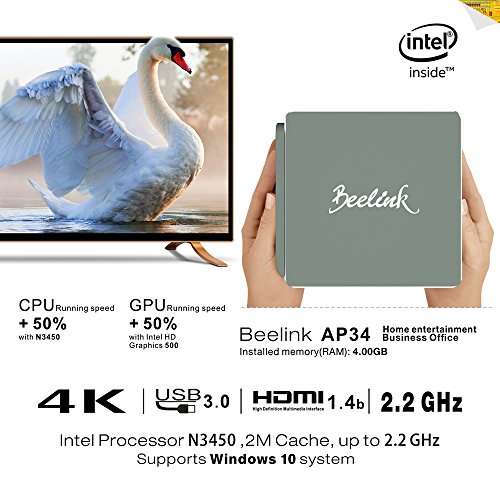 Mini PC SSD-Beelink AP34 Desktop PC Win 10/4K mit Intel Apollo Lake N3450 CPU 2,2 GHz, 2M Cache, unterstützt DIY SSD 64GB/128GB/320GB , DDR3 4GB/57,5 GB, 1000Mbps LAN, 3 * USB 3.0 ,HDMI, SD, 2.4G/5.8G WiFi, Bluetooth 4.0 - 3