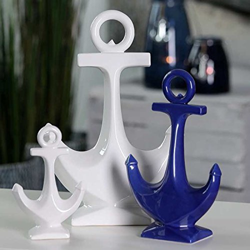 1 x Anker Keramik weiß glasiert Höhe 20 cm, Badezimmer, Deko, Schiff, Angler, Tischdeko