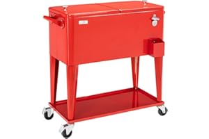 Bonnlo 80 Quart Rolling Ice Chest, Drinks Cooler Cart with Shelf, Beverage Pool Cart with Bottle Opener, Ice Drinks Trolley for Party
