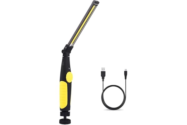 Lampe de Travail LED Rechargeable avec Aimantée et USB Pliable Rotation à 360 degré, Lampe Inspection LED Rechargeable, Lampe D'inspection pour Atelier de Ménage Camping en Plein Air Randonnée (Jaune)