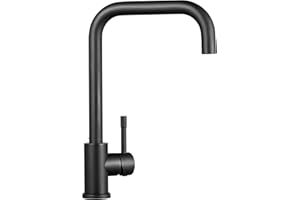 CECIPA Wasserhahn Küche Schwarz aus Edelstahl, Küchenarmatur Schwarz 360° Drehbar, Spültischarmatur Küche mit hohem, gebogenem Auslauf | Dex H204H