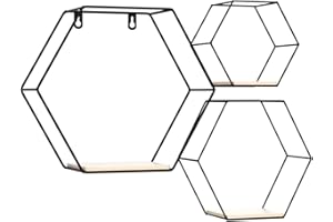 Liesun 3er Set Hexagon wandregal Metall, Regal ohne Bohren schwarz, hänge, Wand, Wohnzimmer.