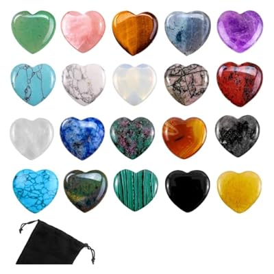 Tyrzol 20 Pcs Healing Crystals Natural Heart Stones Set Crystals And Gemstones Healing Crystal Gifts And Gemstones With Storage Bag For Beginners Stress Relief Meditation Yoga, Healing Gifts